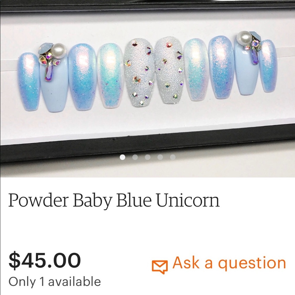 Acrylic powder baby blue unicorn 🦄 nails